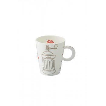 手挽きコーヒーミルやポットなど、カリタのコーヒーグッズが可愛いイラストで描かれたマグカップです。 生産国:日本 素材・材質:陶器 商品サイズ:H110×W118×D95mm 仕様:容量:約280ml食