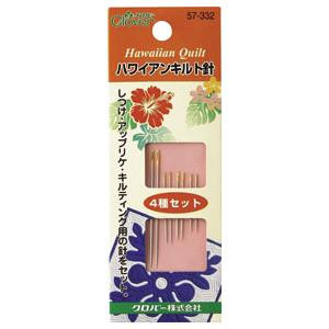 ハワイアンキルトによく使用する4種類の針(しつけ・アップリケ・キルティング用)のセットです。 生産国:日本 素材・材質:鋼 仕様:4種各2本入(しつけ)コットンダーナーズ7:太さ0.69mm×長さ46