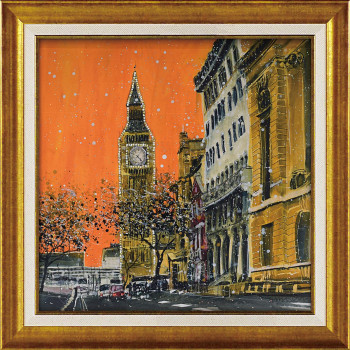 絵と額がセットになった商品です。ヨーロッパのお洒落な街角を描いたアートを、ゴージャスに輝くラインストーンで飾り付けました。光が当たる角度に合わせ七色に煌めくラインストーンがキラキラして、まるで幻想の世